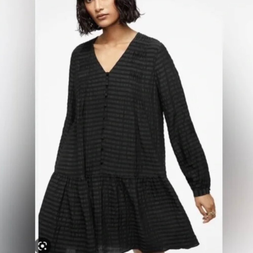 Anine‎ Bing Black Camila Silk and Cotton V-Neck Dress XS